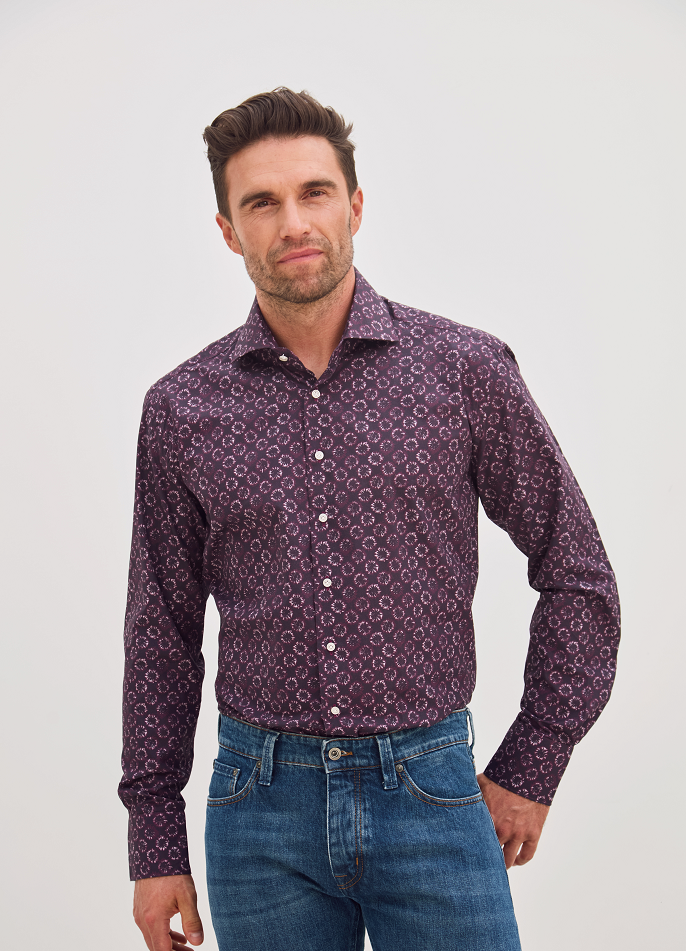 Classic Fit Bordeaux Print