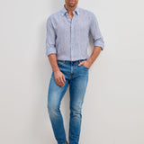 Classic Fit Streifen Navy Leinenhemd