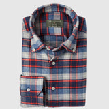 Classic Fit Flanell Blau Karo mit Brusttasche