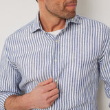 Classic Fit Streifen Navy Leinenhemd